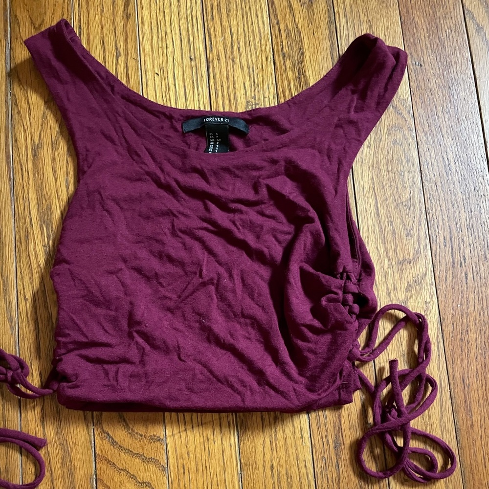Purple crop tank top with lace up sides